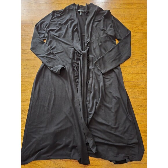 Eileen Fisher Medium Black Tencel Blend Long Belted Duster Cardigan Sweater - Picture 7 of 10